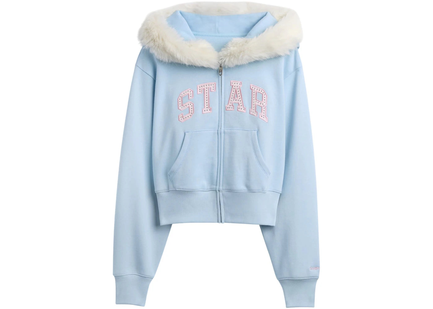 Gap x Sandy Liang Women's Vegan Fur-Trim Crop Zip Hoodie Harbour Blue