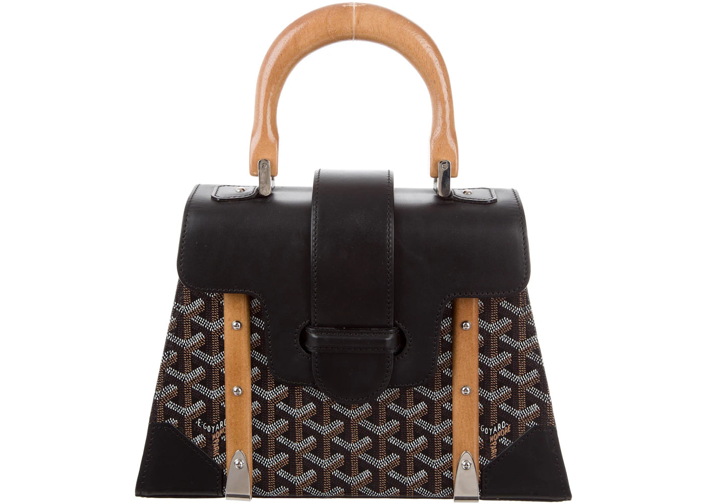 Goyard Saigon Handbag Goyardine Wood Trim PM Black