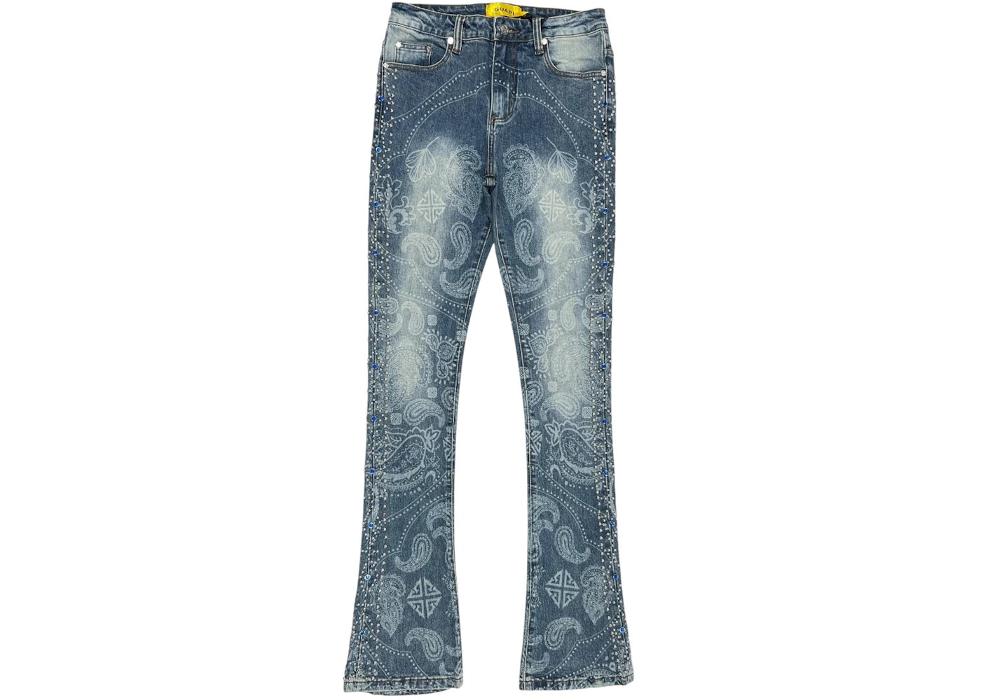 Guapi Rivets Stacked Denim Jean Aqua Blue