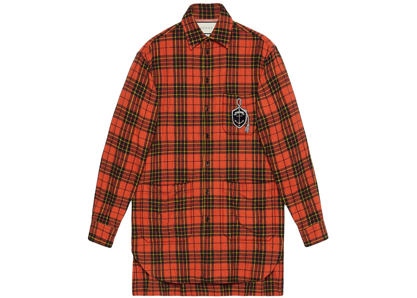 Gucci Anchor Oversize Check Wool Shirt Orange