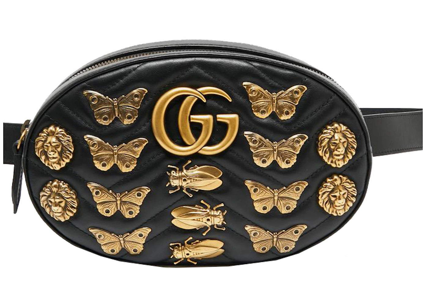 Gucci Animal Studs GG Marmont Belt Bag Black