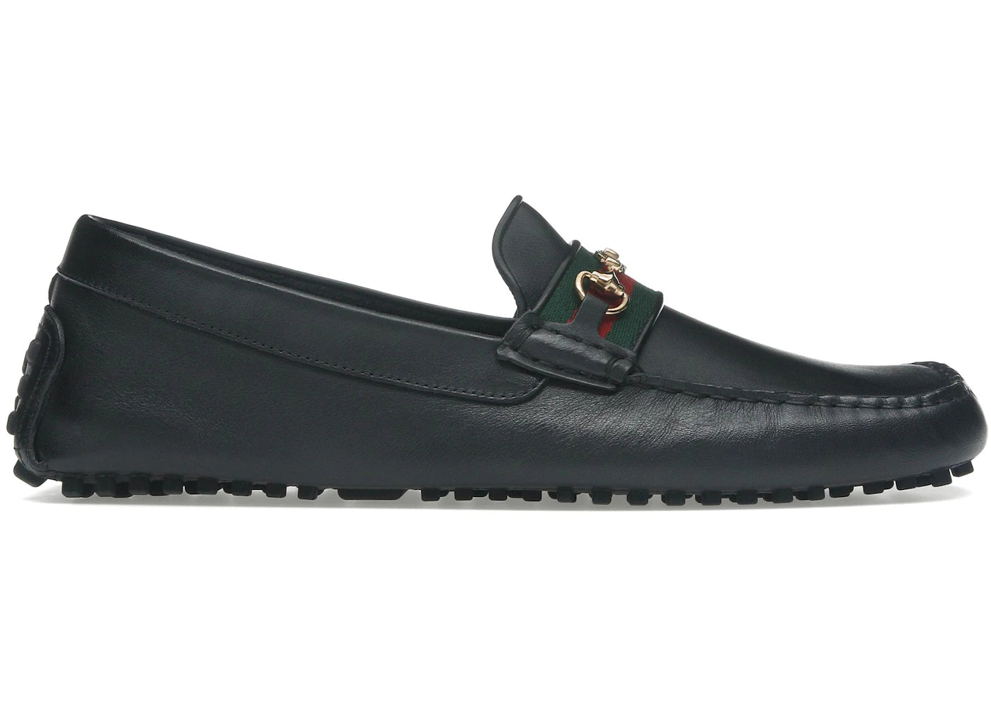 Gucci Ayrton Webbing-Trimmed Horsebit Leather Driver Loafers Black