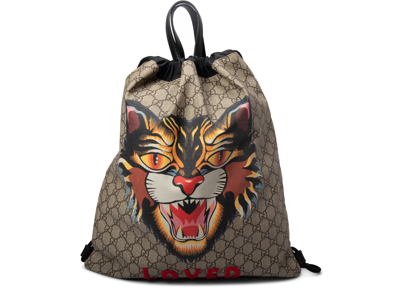 Gucci GG Supreme Soft Drawstring Backpack Angry Cat Print Beige/Black