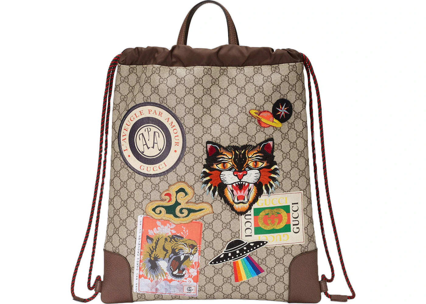 Gucci Courrier Drawstring Supreme Embroidered Appliques Beige Multicolor
