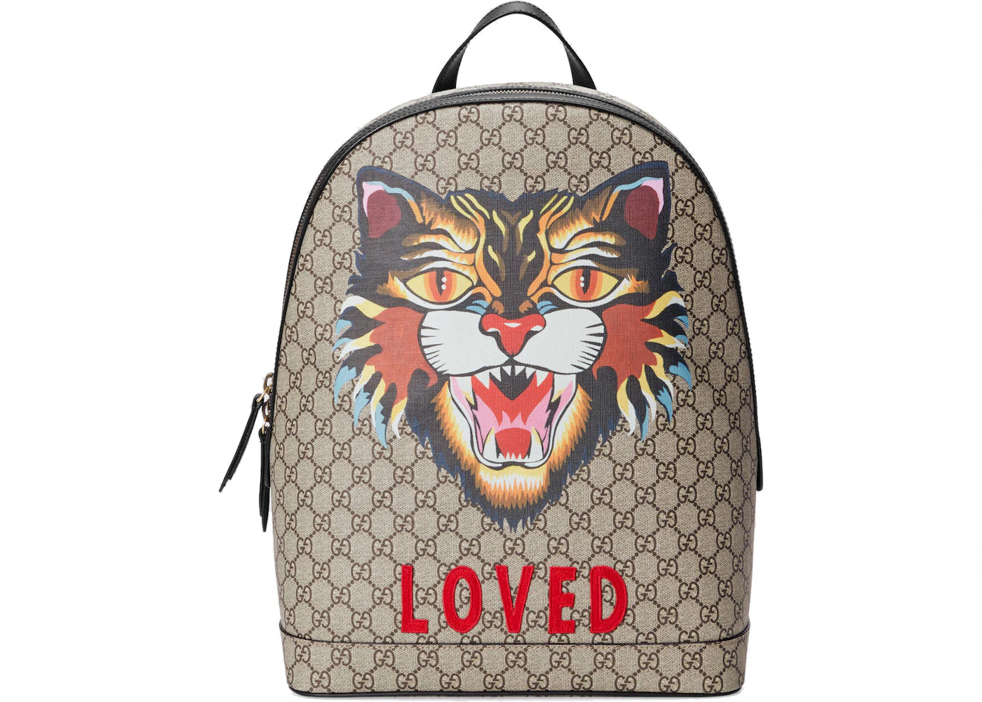 Gucci GG Supreme Angry Cat Backpack Monogram GG Embroidered Cat Beige/Black/Multicolor