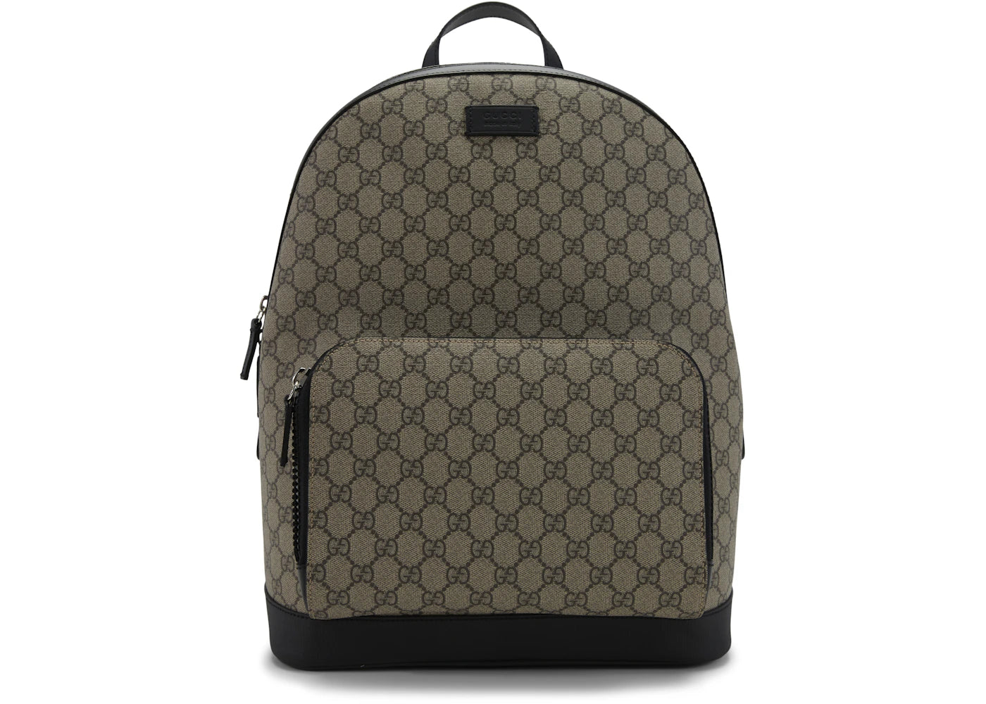 Gucci GG Supreme Backpack Front Zipper Pocket Beige/Black