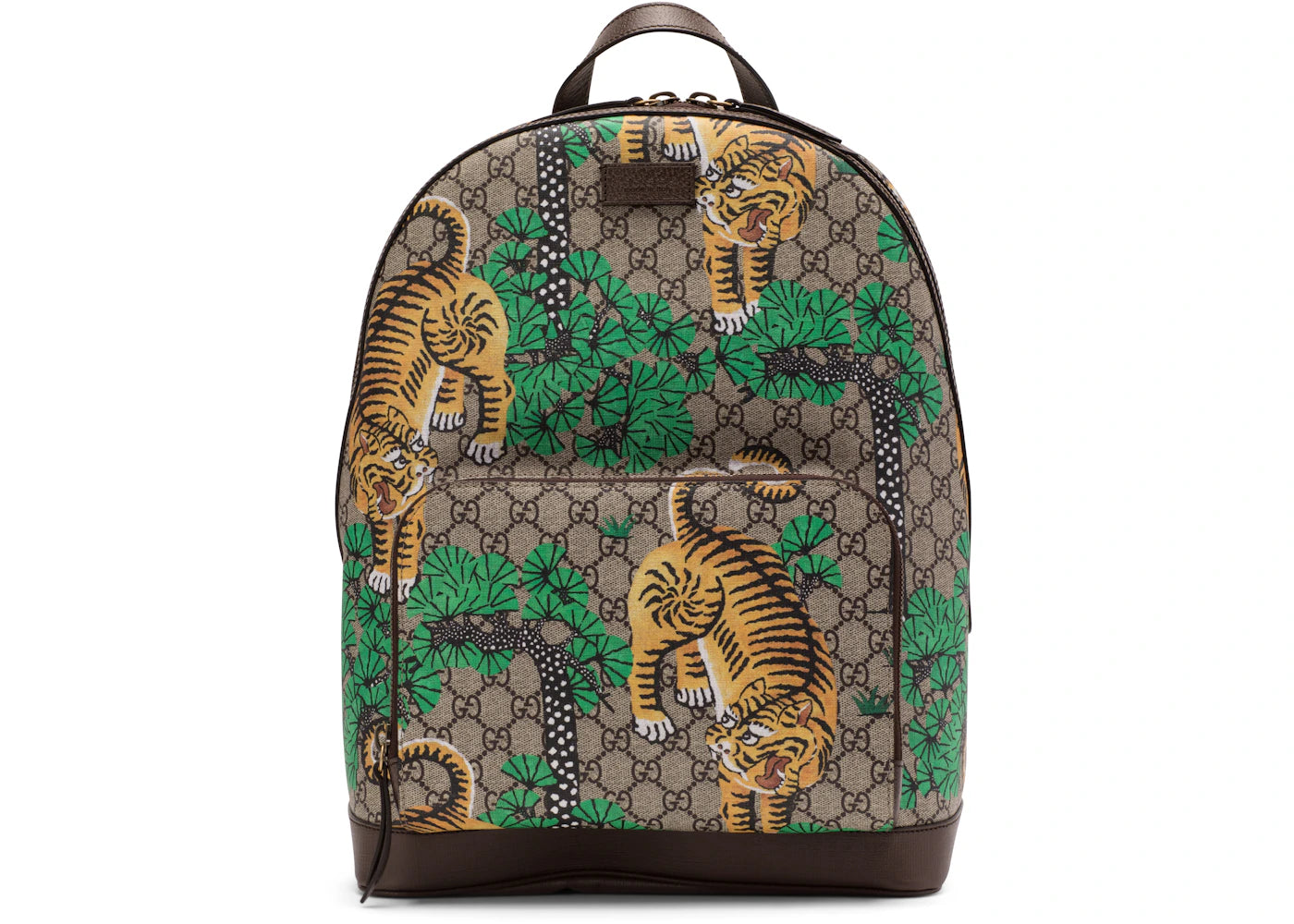 Gucci Tiger Print Backpack GG Supreme Monogram  Brown/Green/Yellow