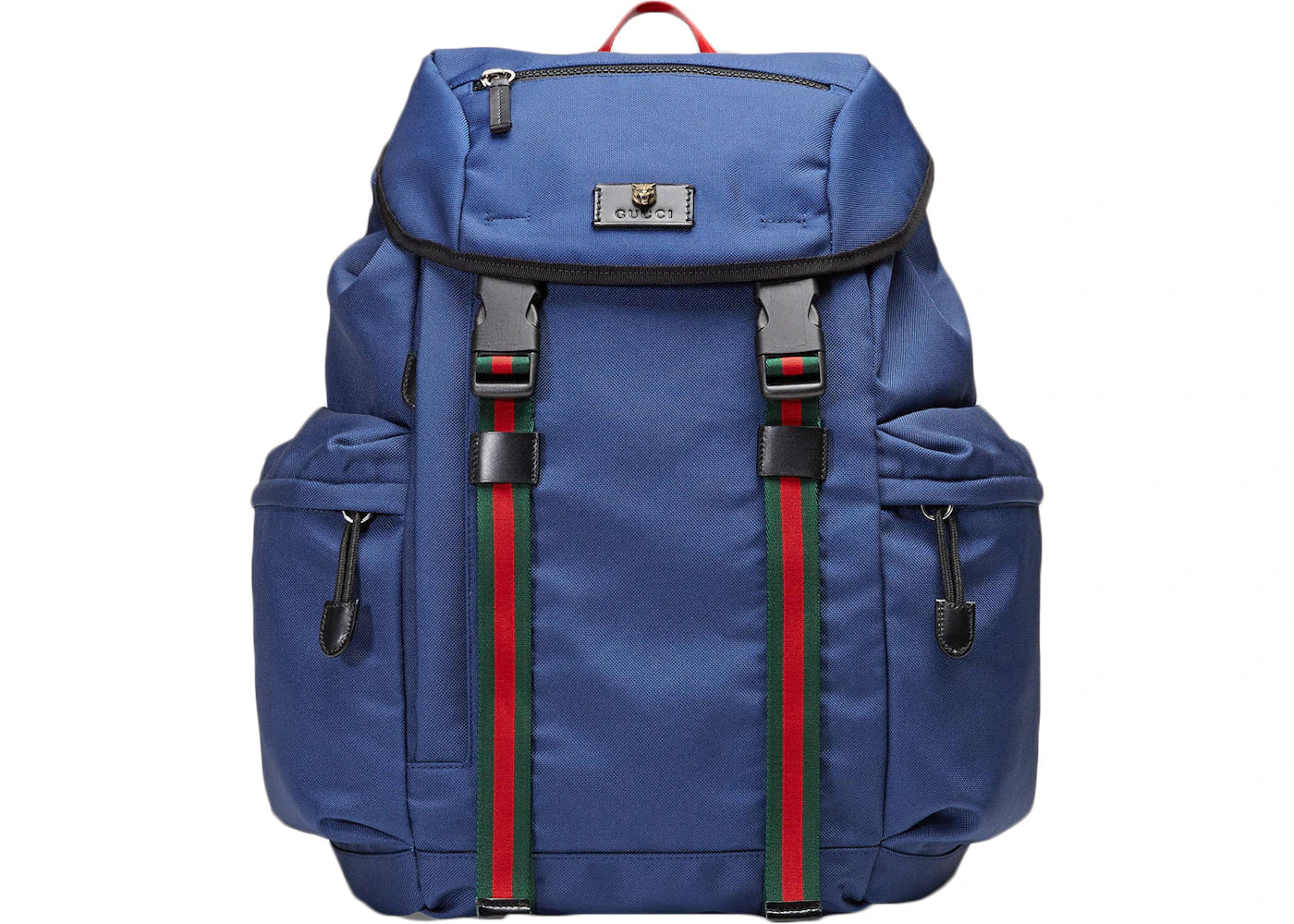 Gucci Techno Canvas Backpack Web Detail/ Feline Head Blue/Green/Red/Black