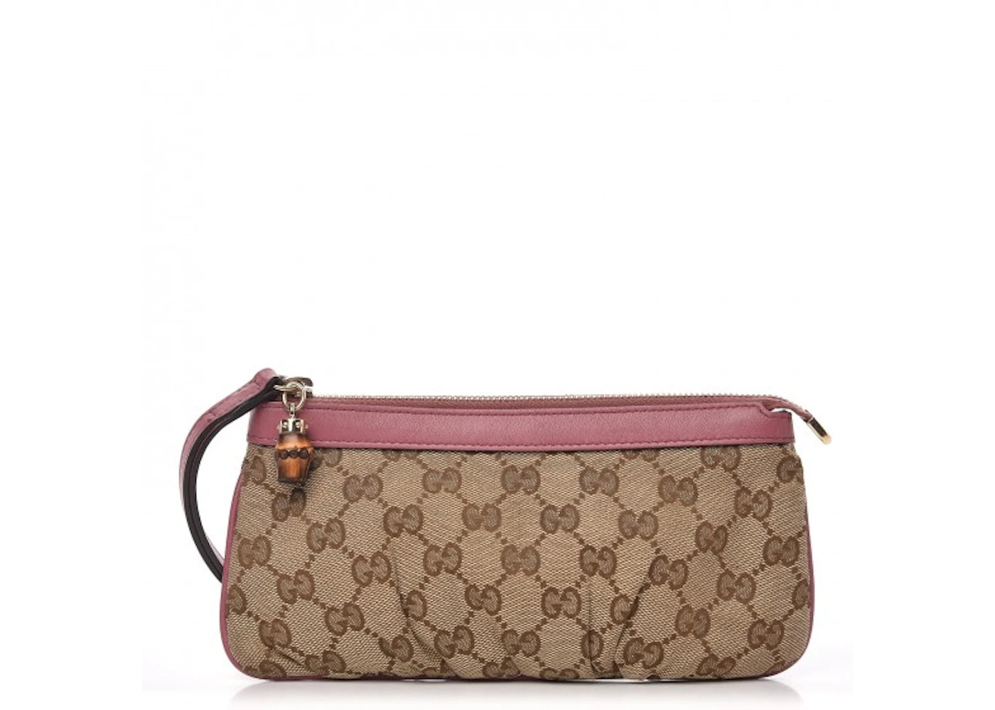 Gucci Bamboo Zip Wristlet Monogram GG Pink
