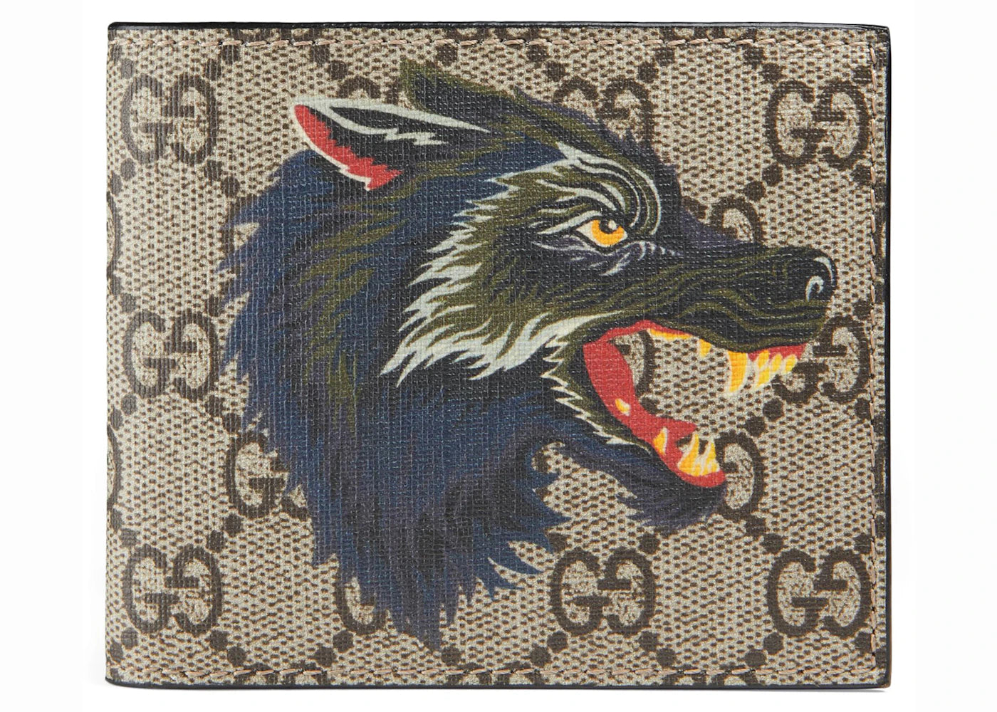 Gucci Bifold Wallet GG Supreme Wolf (8 Card Slots) Beige