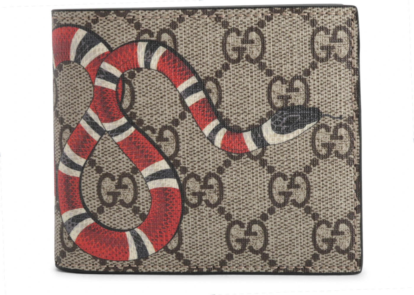 Gucci Bifold Wallet GG Supreme Kingsnake (8 Card Slot) Beige
