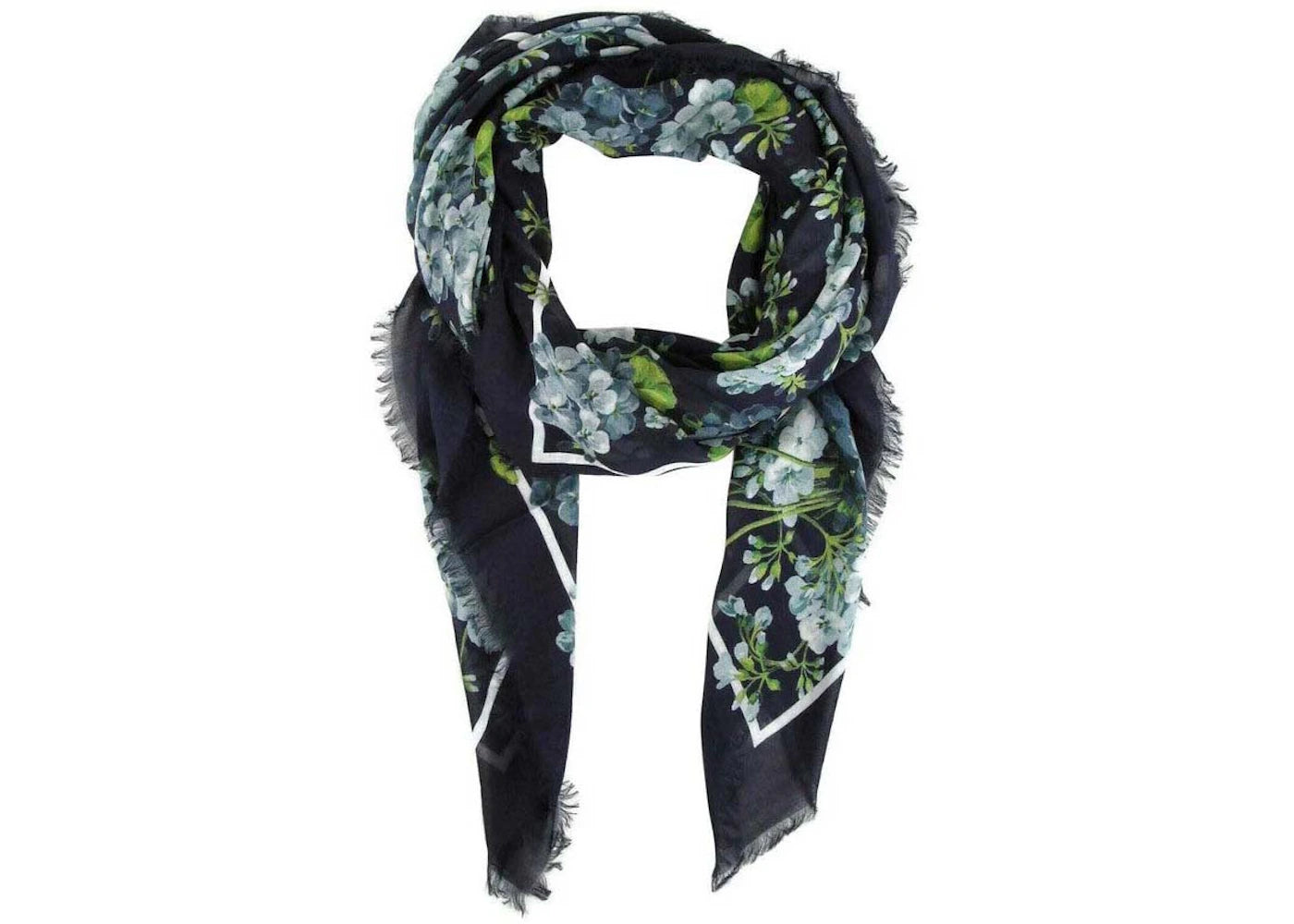 Gucci Blooms 400 Silk Scarf Navy Blue