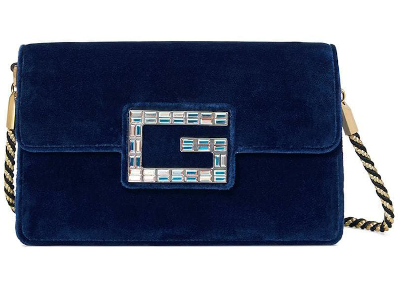 Gucci Broadway Shoulder Bag Velvet Jeweled G Blue