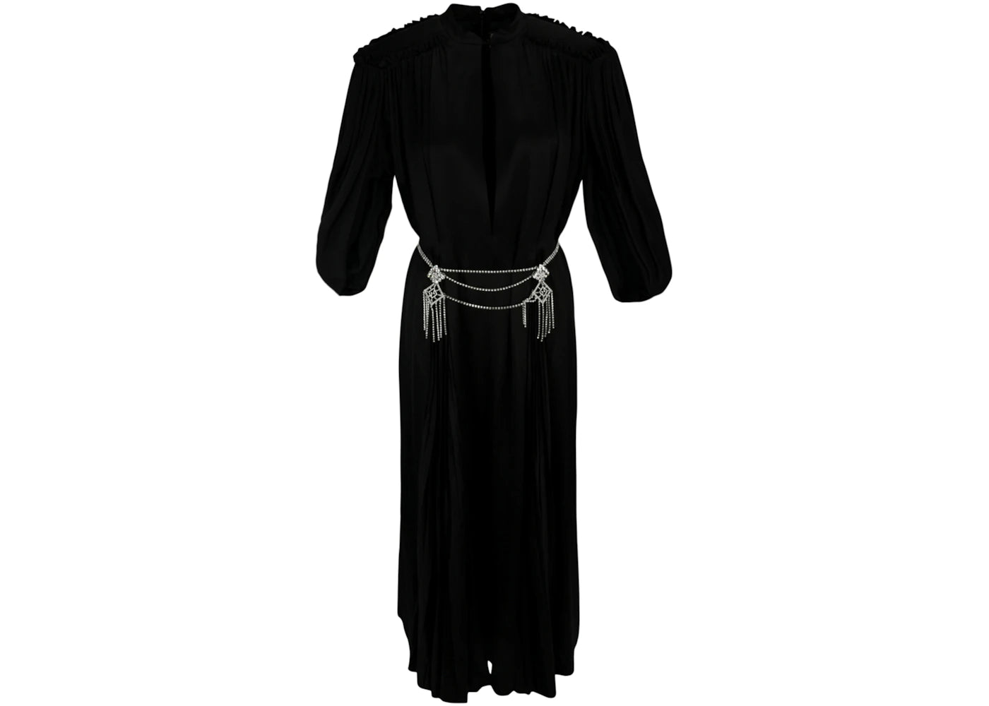 Gucci Cape Sleeve Open Front Crystal-Embellished Belted Gown Black