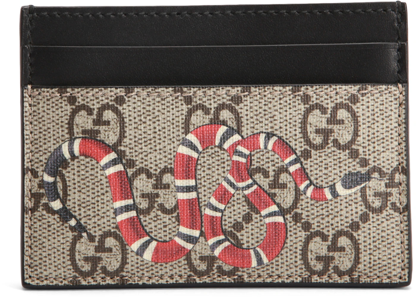Gucci Card Case GG Supreme Kingsnake Print Beige/Ebony