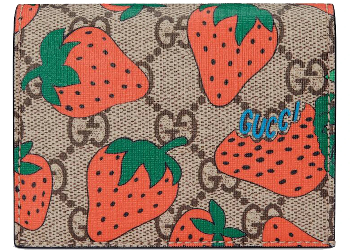 Gucci Card Case Wallet GG Strawberry Beige/Ebony Multicolor