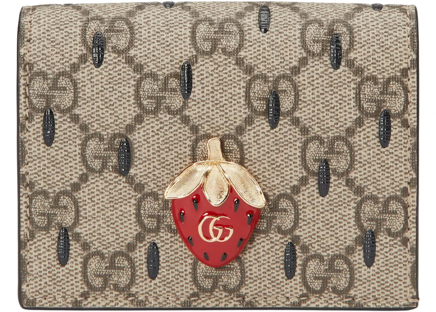 Gucci Card Case Wallet with Double G Strawberry Beige/Ebony
