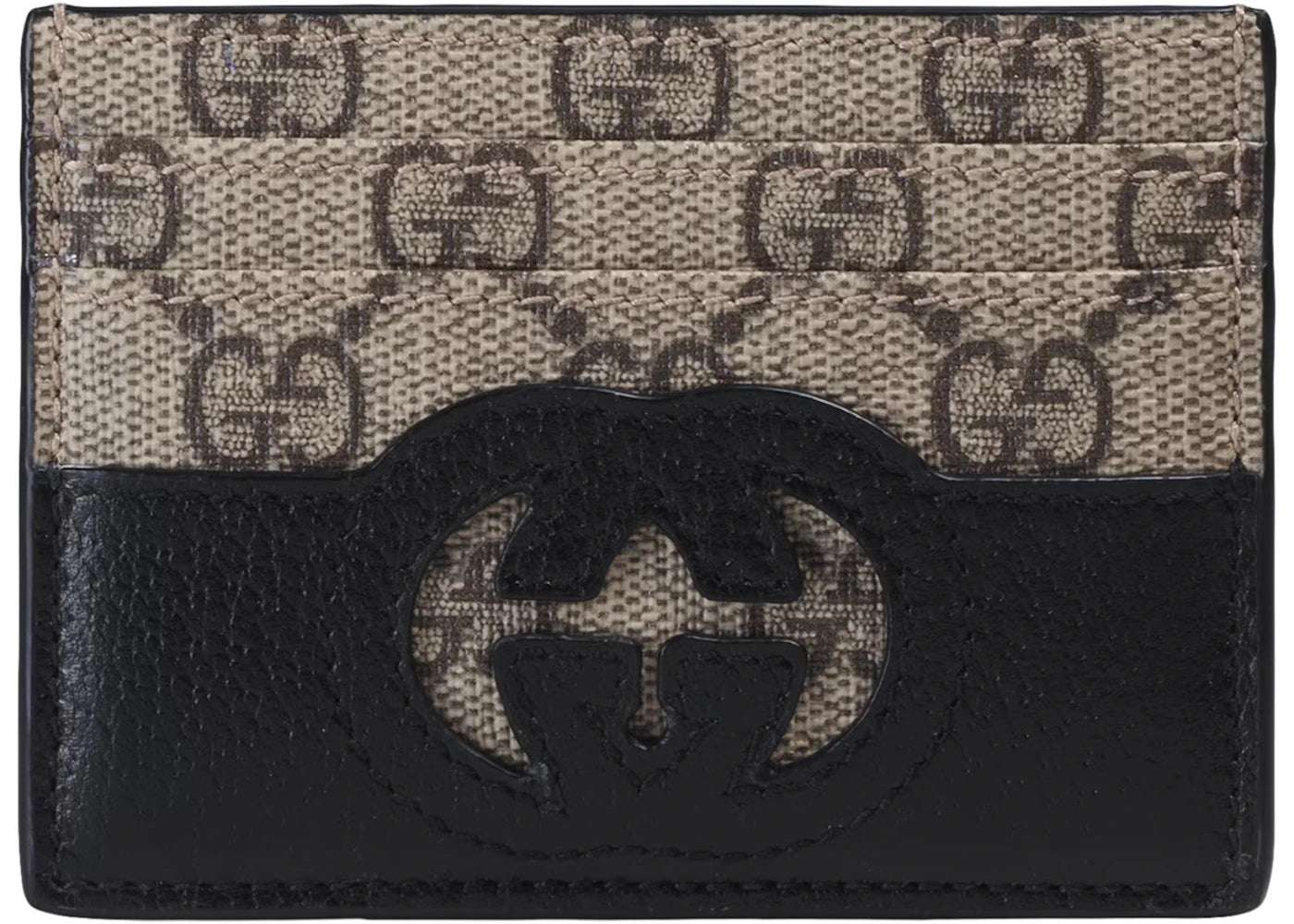 Gucci Card Case with Cut-Out Interlocking G Beige/Ebony