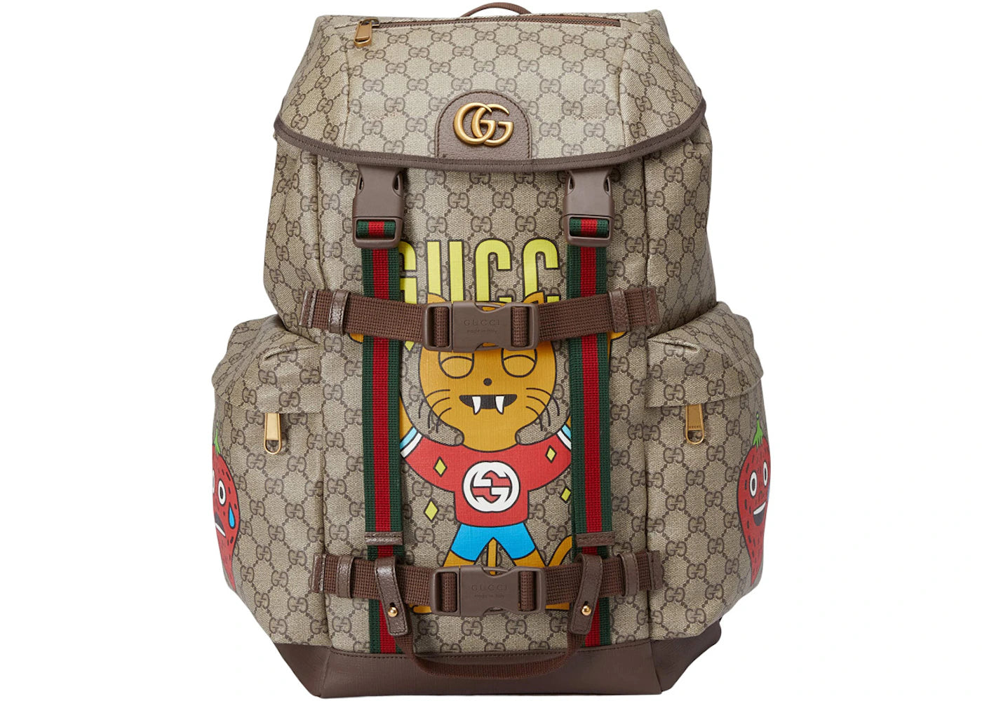 Gucci Cat Print Skateboard Backpack GG Supreme Beige/Ebony