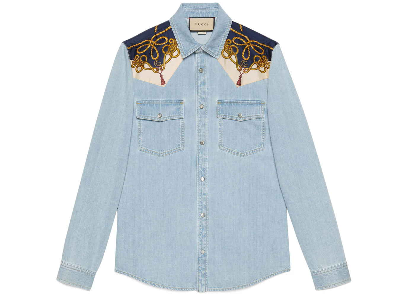 Gucci Chain Print Panelled Shirt Light Blue