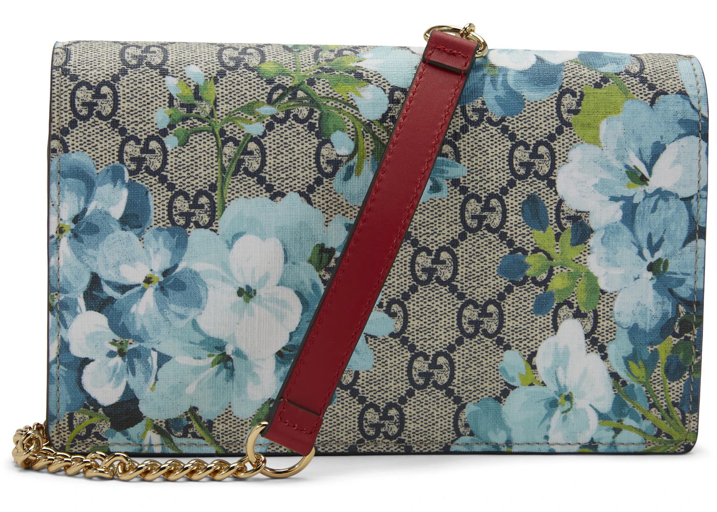 Gucci Chain Wallet GG Supreme Blooms (Short Strap) Blue