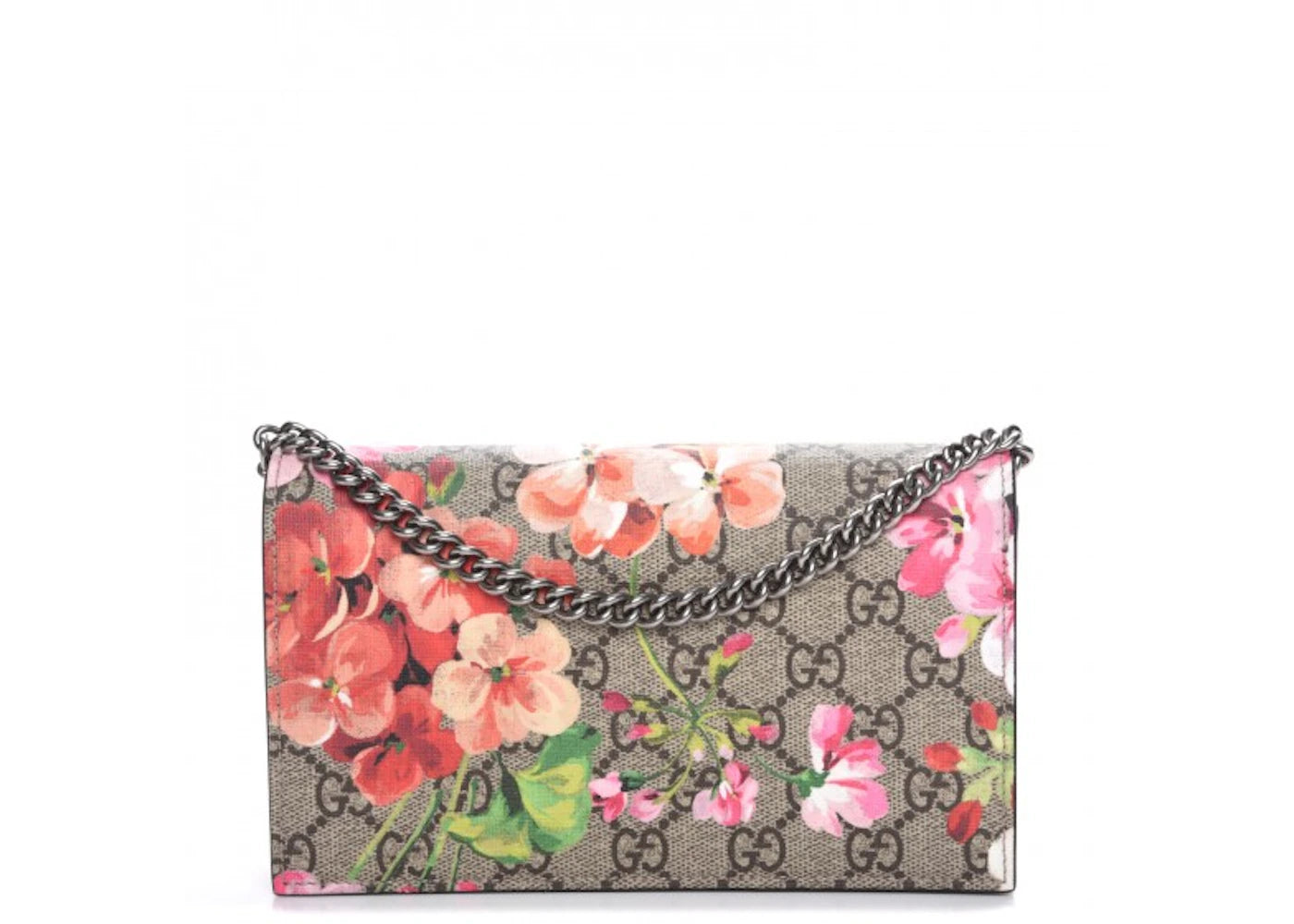 Gucci Chain Wallet Monogram GG Supreme Blooms Antique Rose