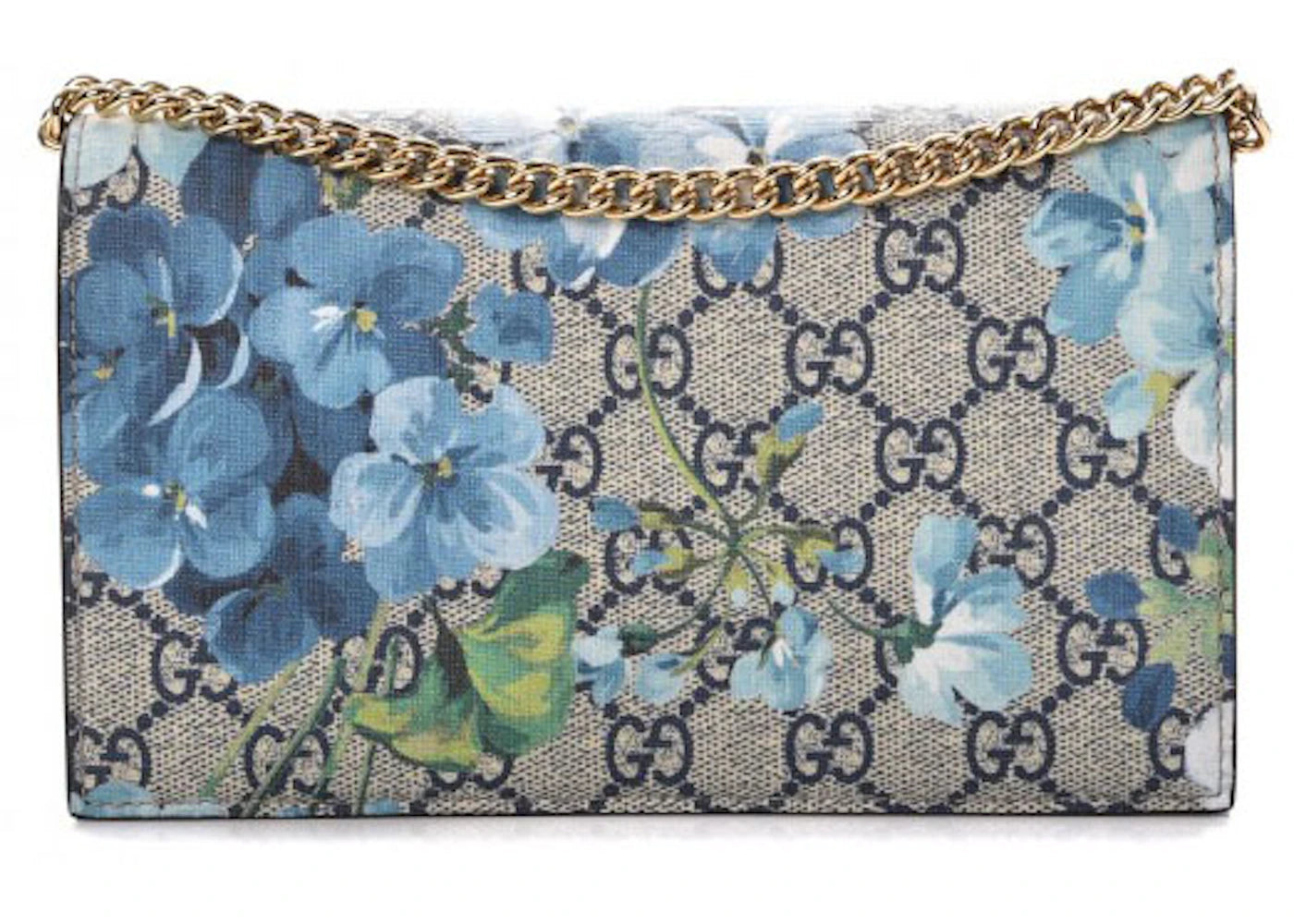 Gucci Chain Wallet GG Supreme Blooms Mini Blue