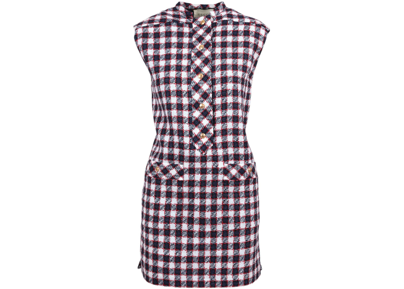 Gucci Check Tweed Tunic Dress Blue Plaid
