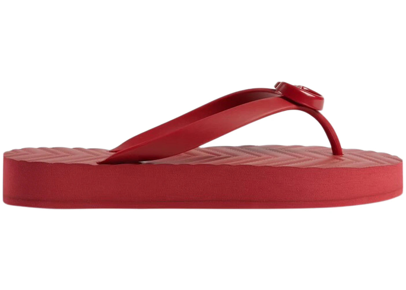 Gucci Chevron Thong Sandal Hibiscus Red Rubber