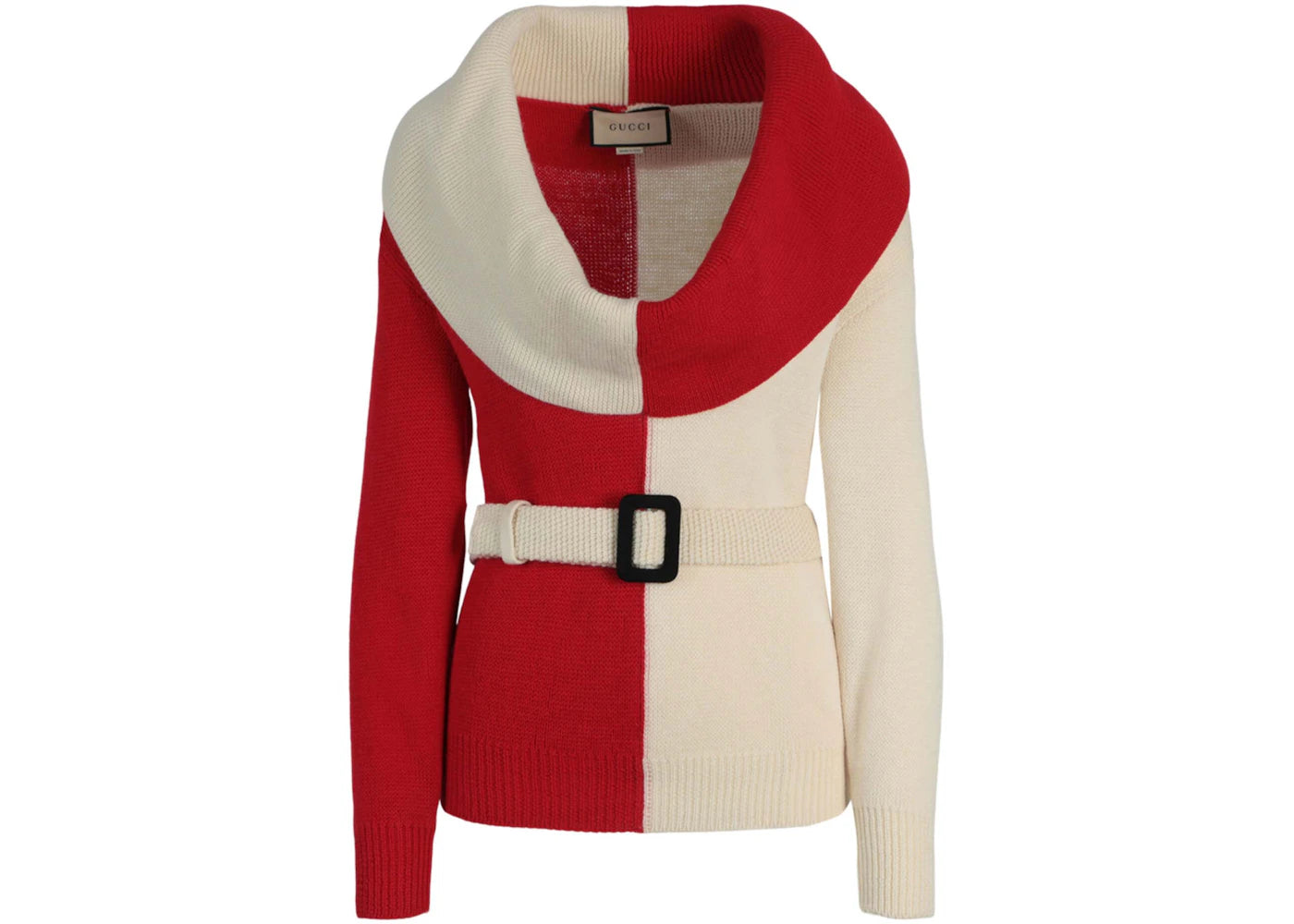 Gucci Chunky Wool Belted Sweater White/Red