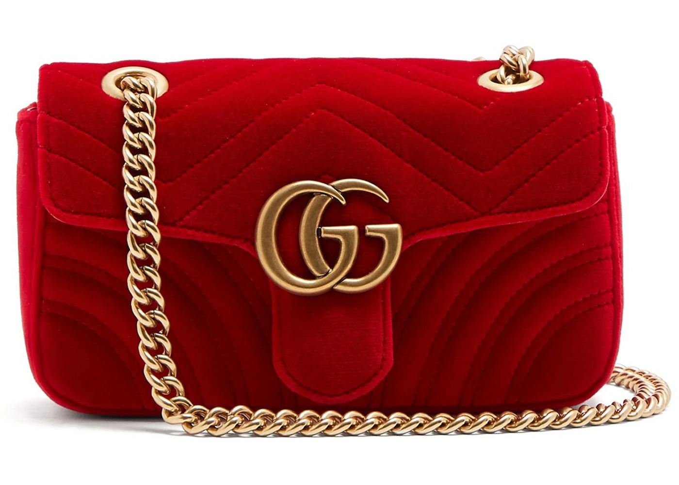 Gucci GG Marmont Shoulder Bag Matelasse Velvet Small Hibiscus Red