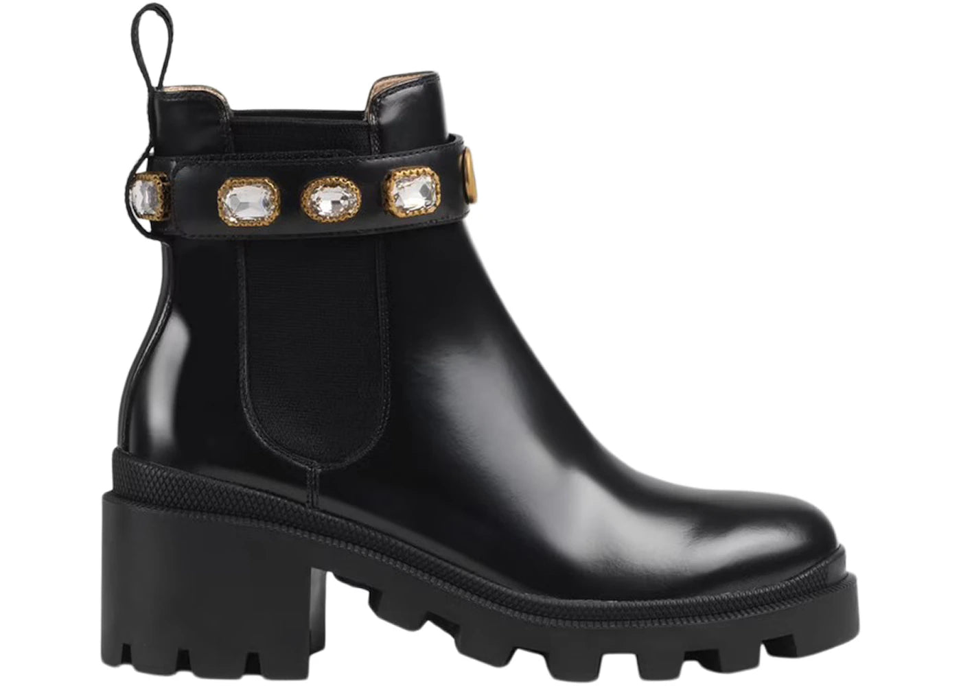 Gucci Crystal Belt 60mm Ankle Boot Black Leather