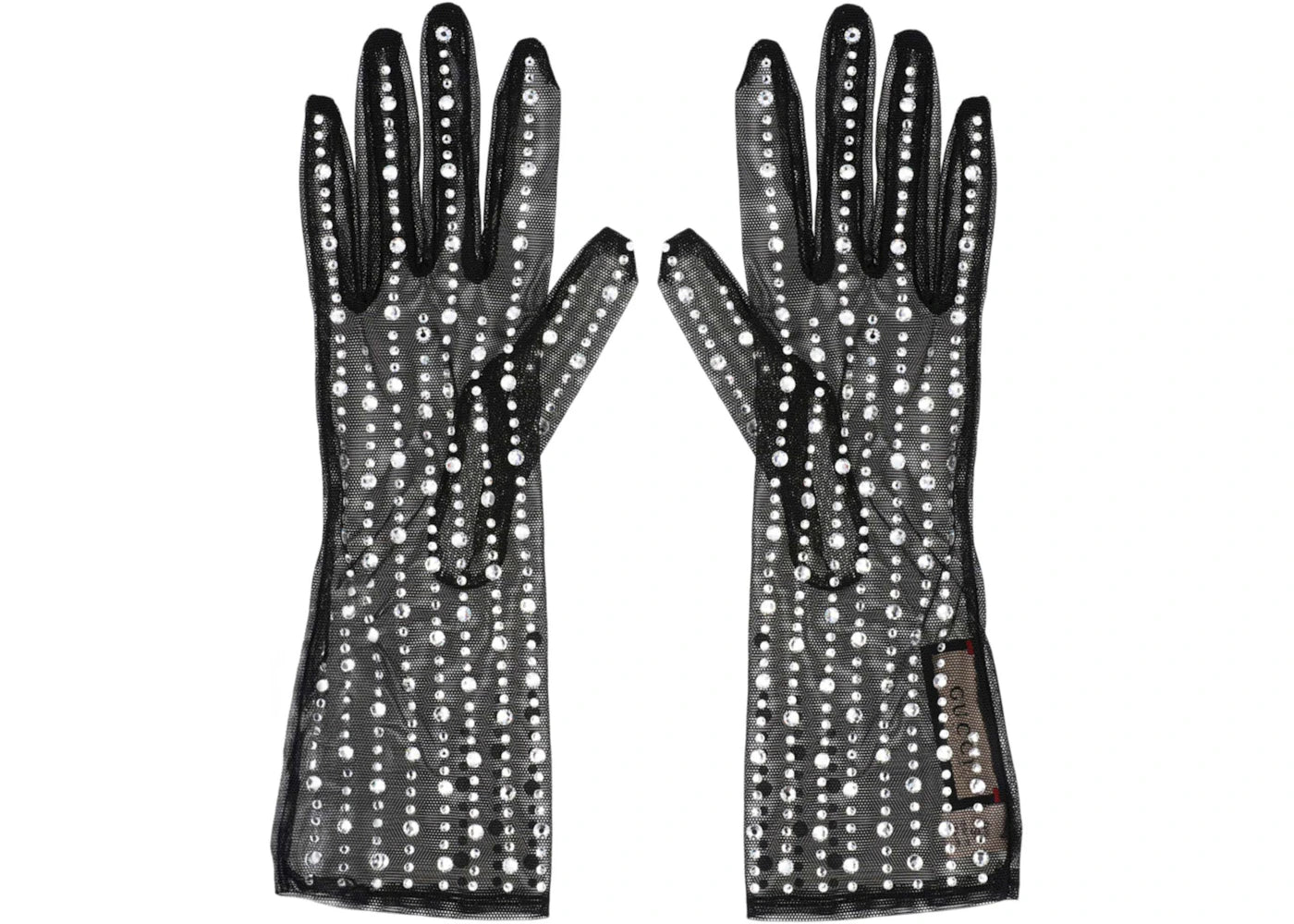 Gucci Crystal Embellished Mesh Gloves Black