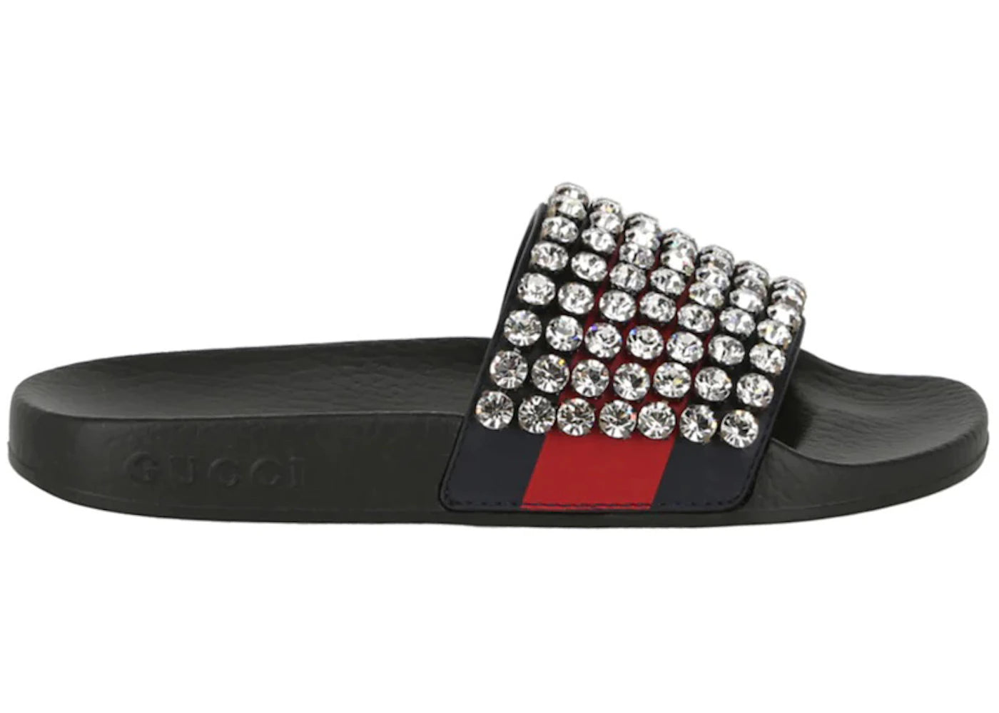 Gucci Crystal-Embellished Web Slide Black Blue Red (Women's)