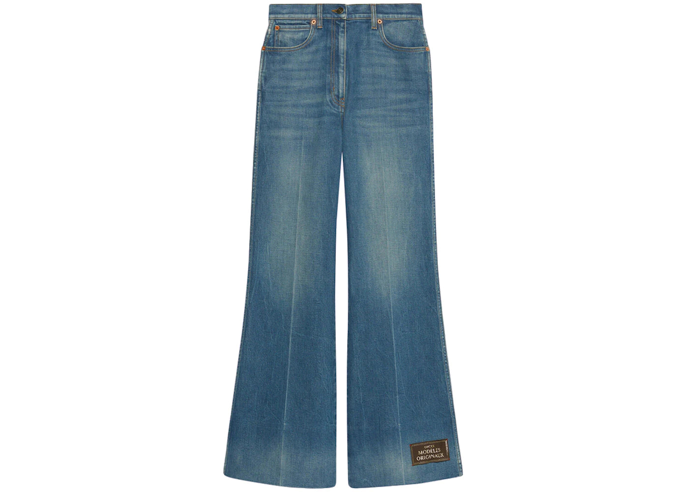 Gucci Denim Flare Gucci Label Pants Dark Blue Washed