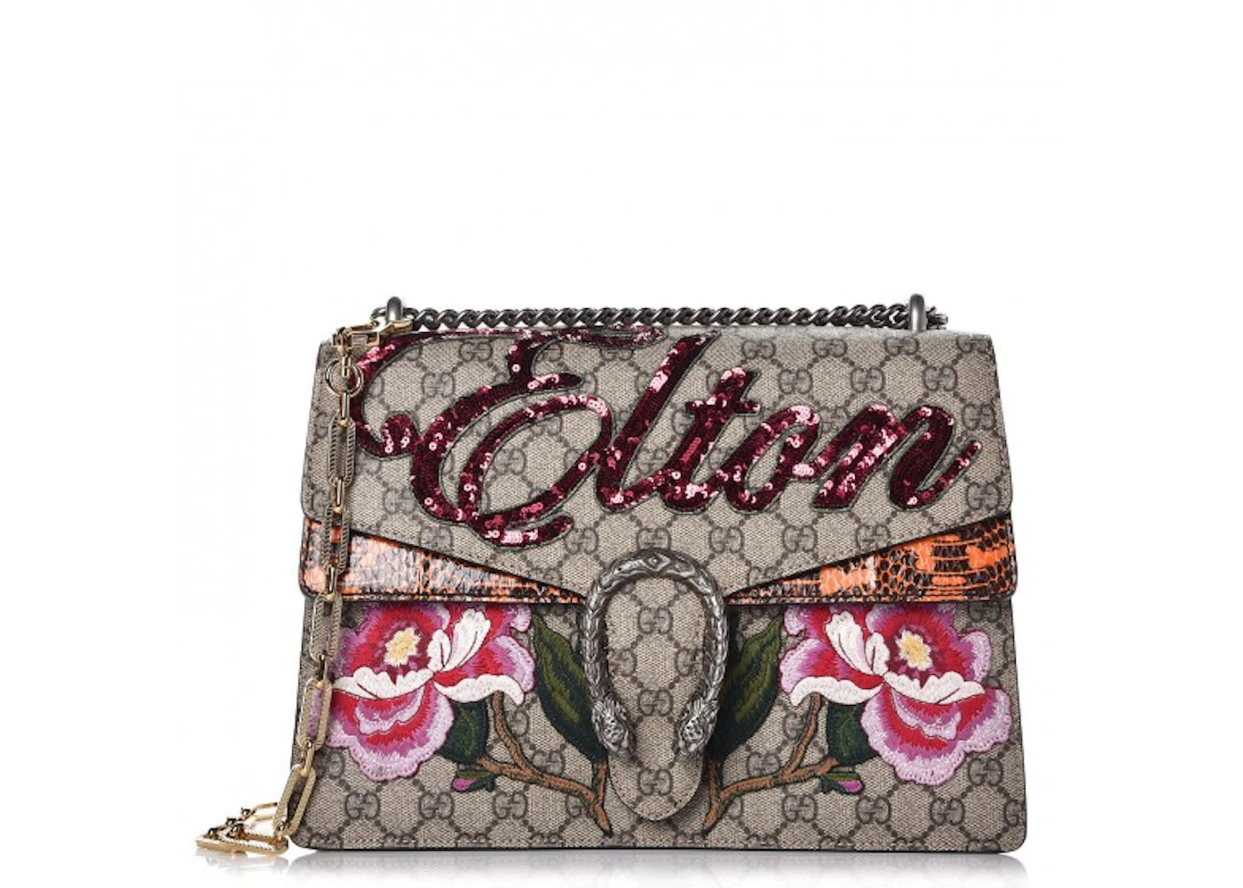 Gucci Dionysus Shoulder Bag GG Supreme/Python Elton Medium Beige/Orange