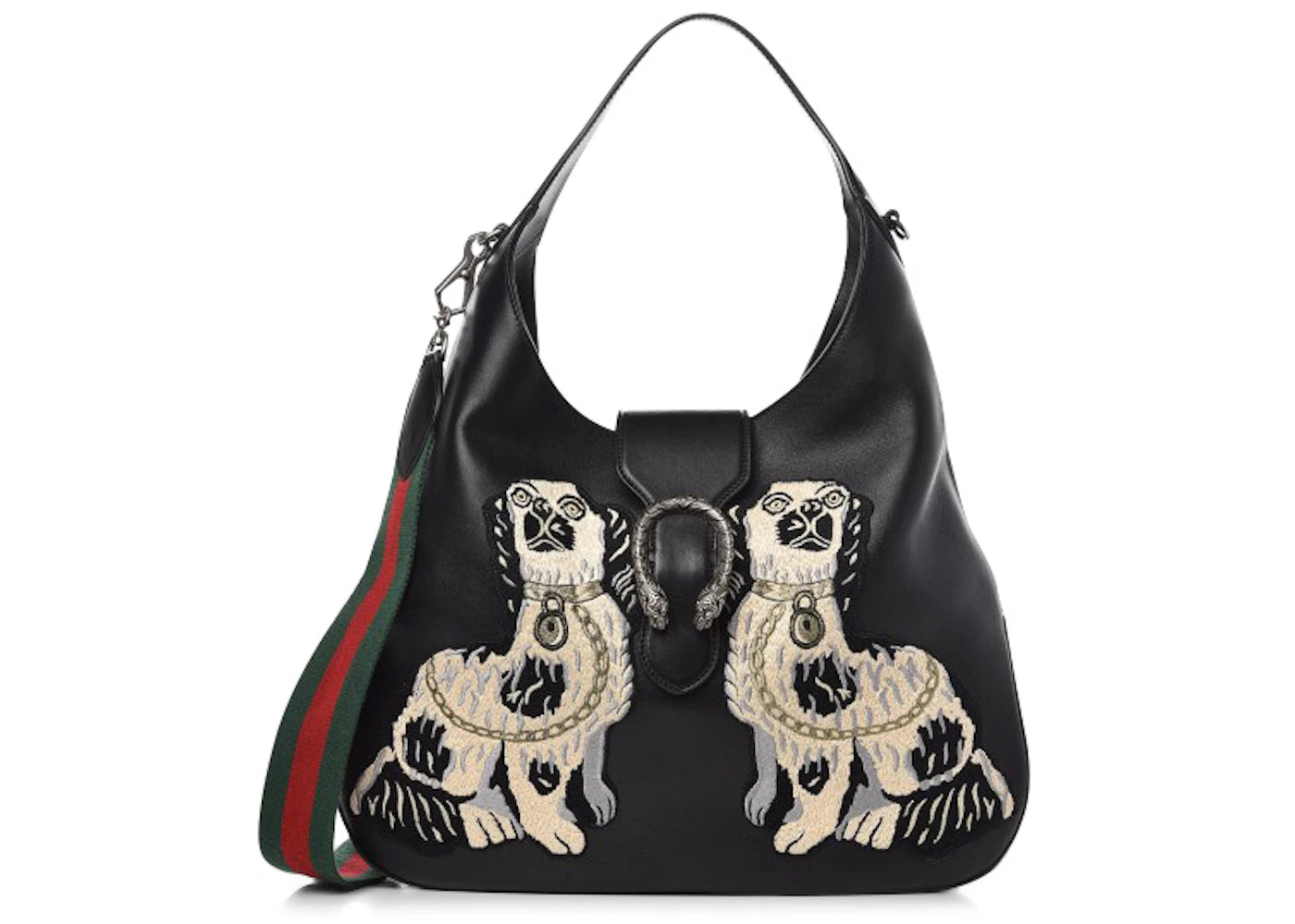 Gucci Dionysus Hobo King Charles Spaniel Dogs Embroidered Large Black