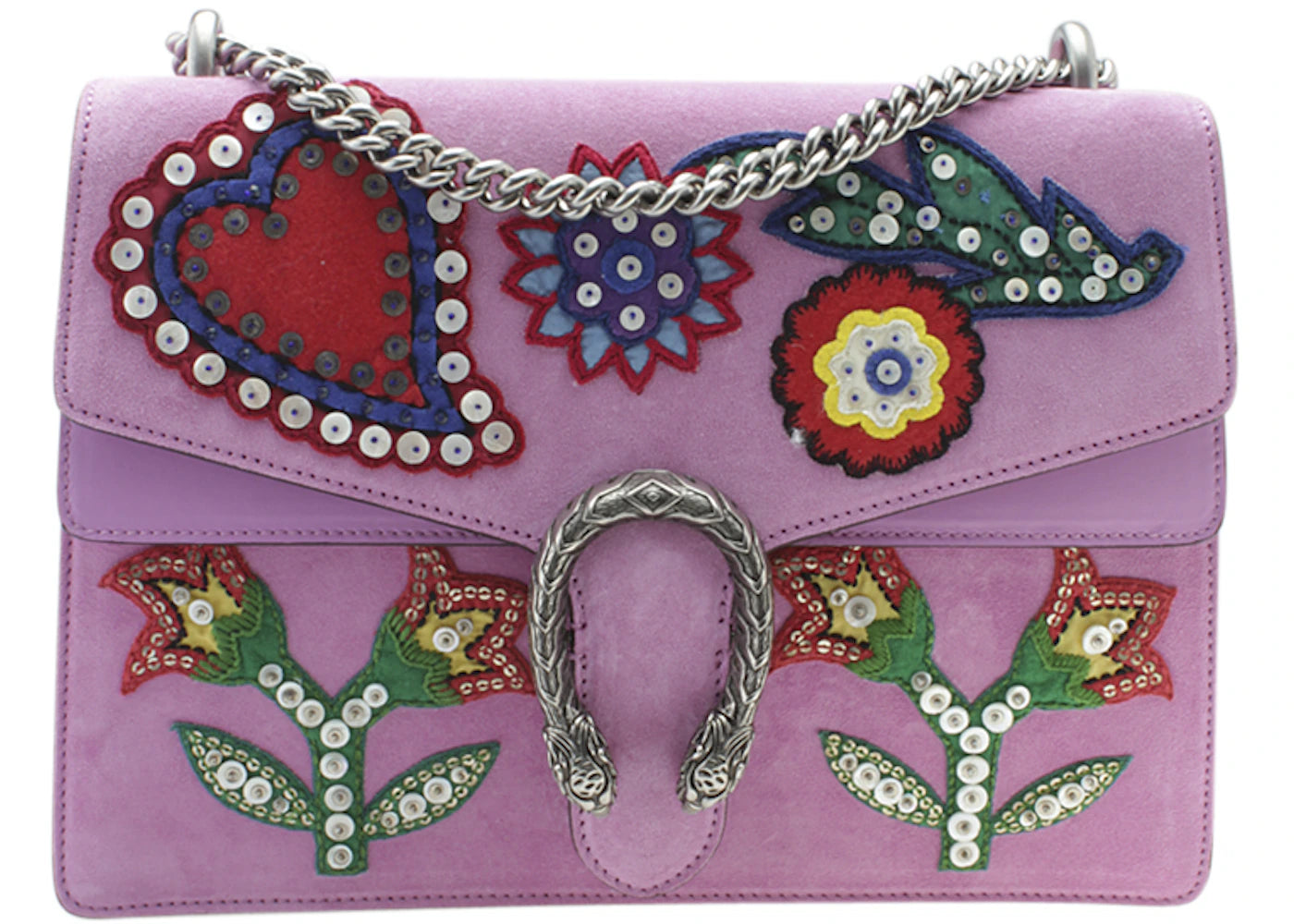 Gucci Dionysus Shoulder Bag Medium Floral Embroidered Suede Pink