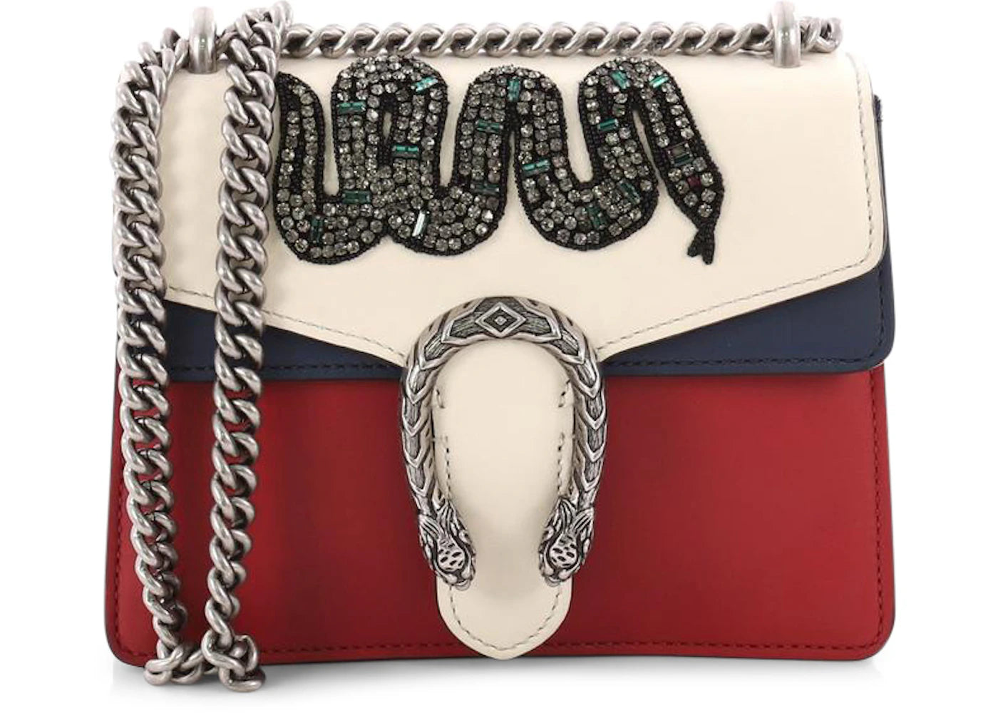 Gucci Dionysus Shoulder Bag Snake Embellished Mini White/Red/Blue