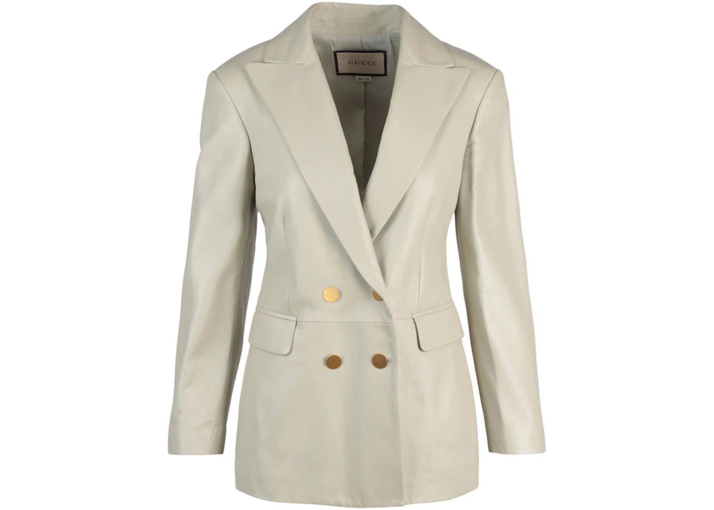 Gucci Double Breasted Leather Blazer Cream