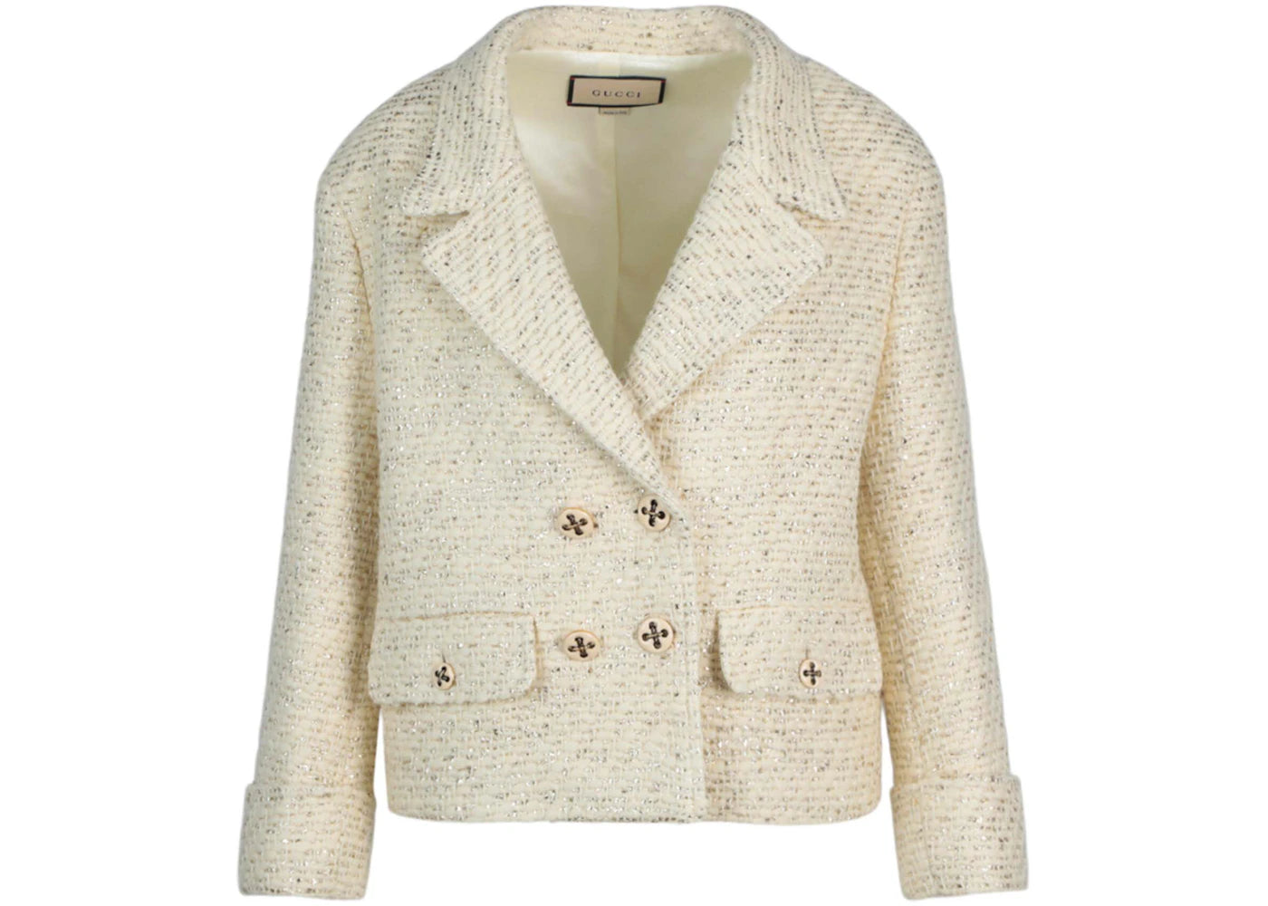 Gucci Double Breasted Tweed Jacket White
