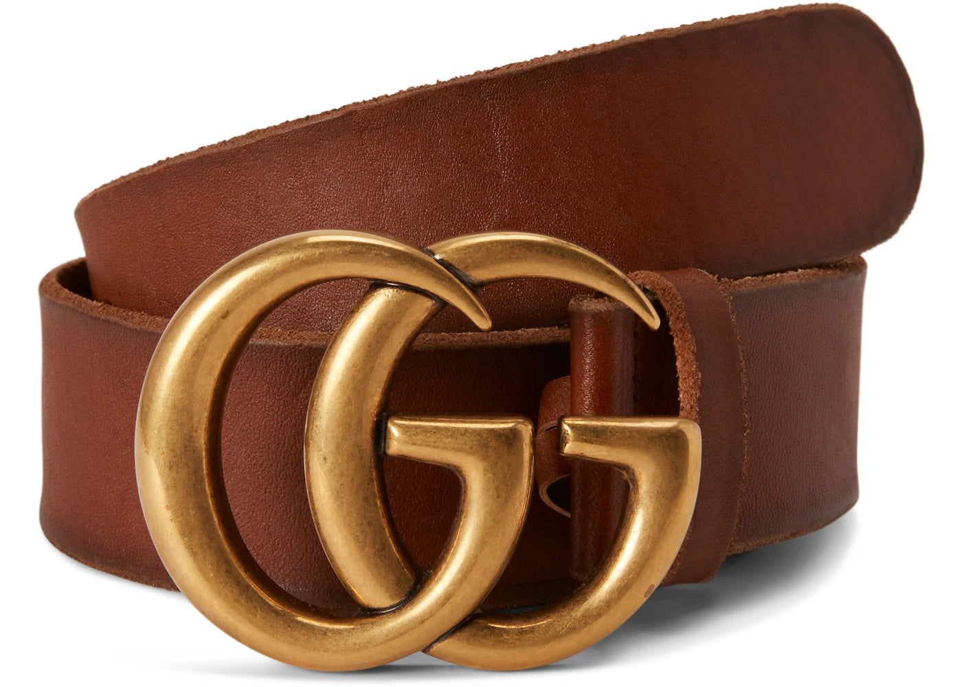 Gucci Double G Gold Buckle Leather Belt 1.5 Width Brown