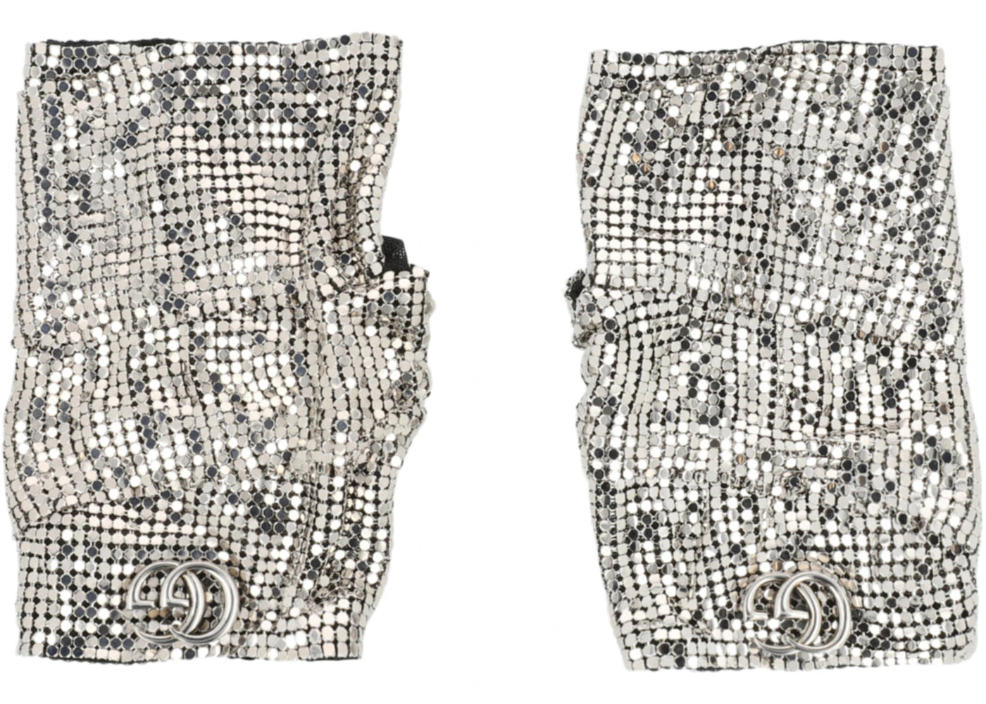 Gucci Double G Mesh Fingerless Gloves Silver