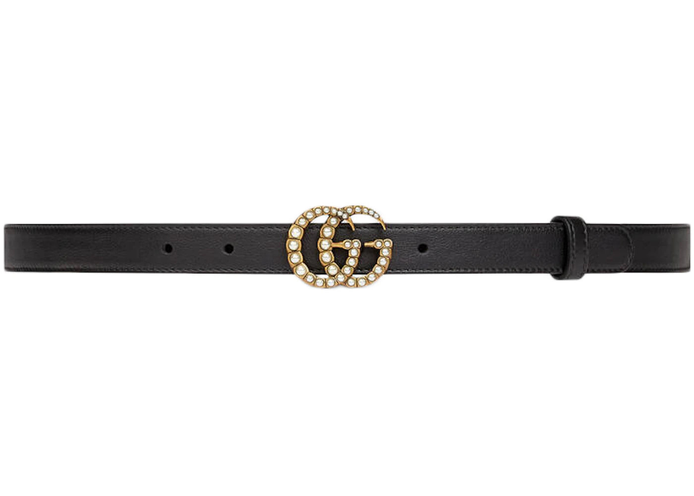 Gucci Double G Thin Leather Belt Pearl Buckle 0.8 Width Black