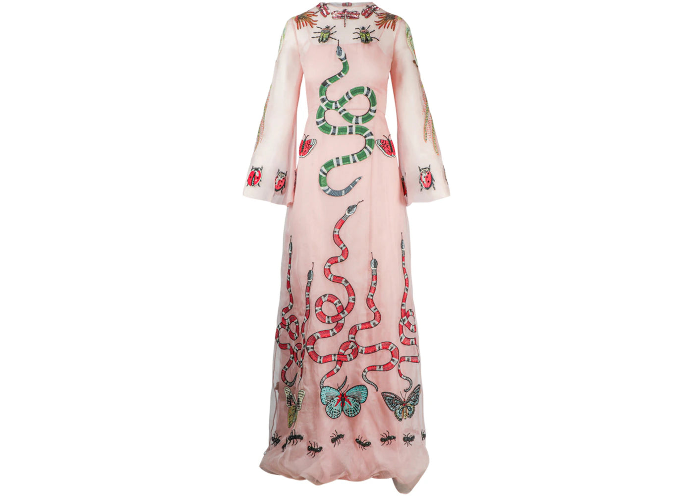 Gucci Embellished Long Sleeve Maxi Dress Light Pink
