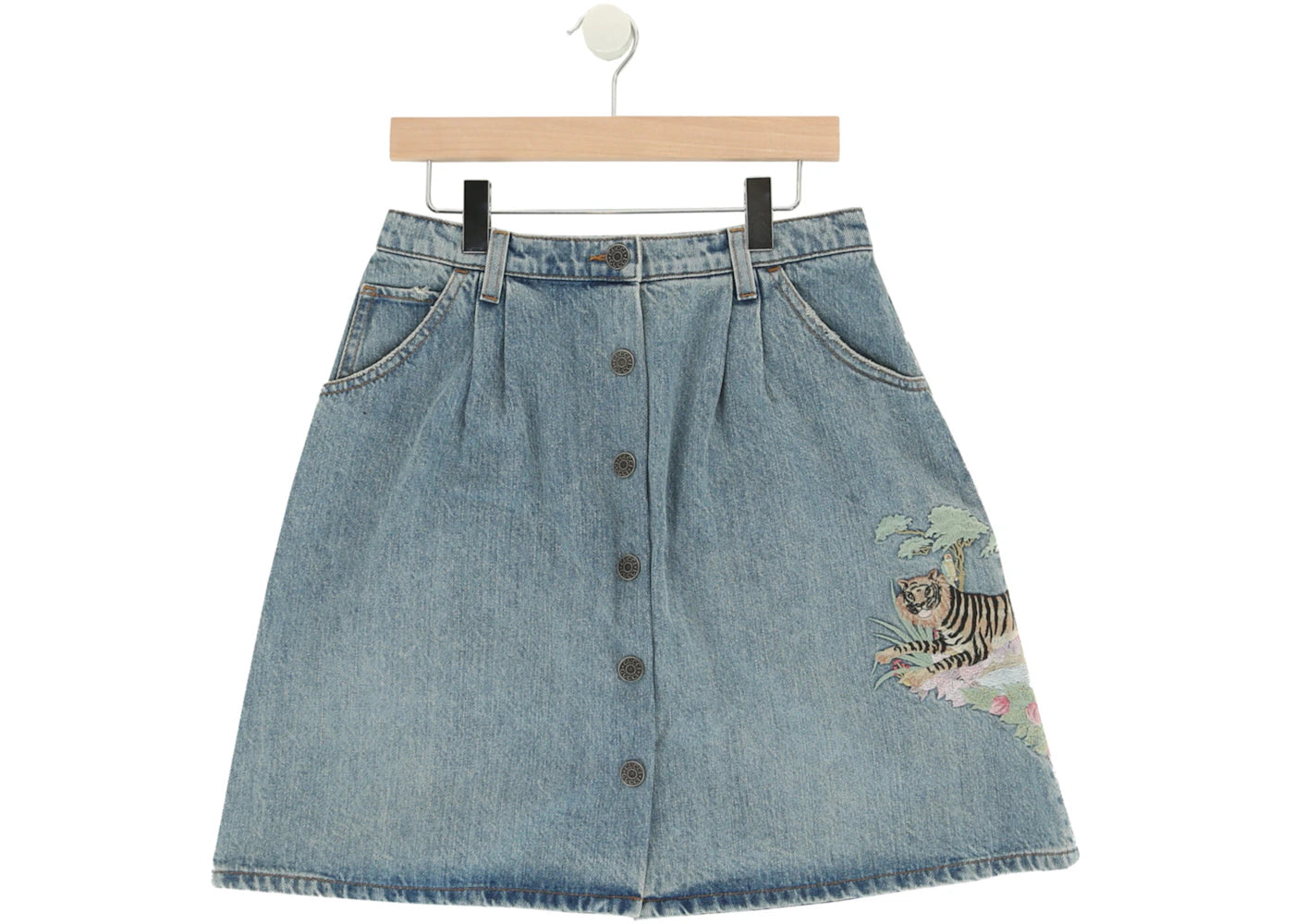 Gucci Embroidered Denim Skirt Blue