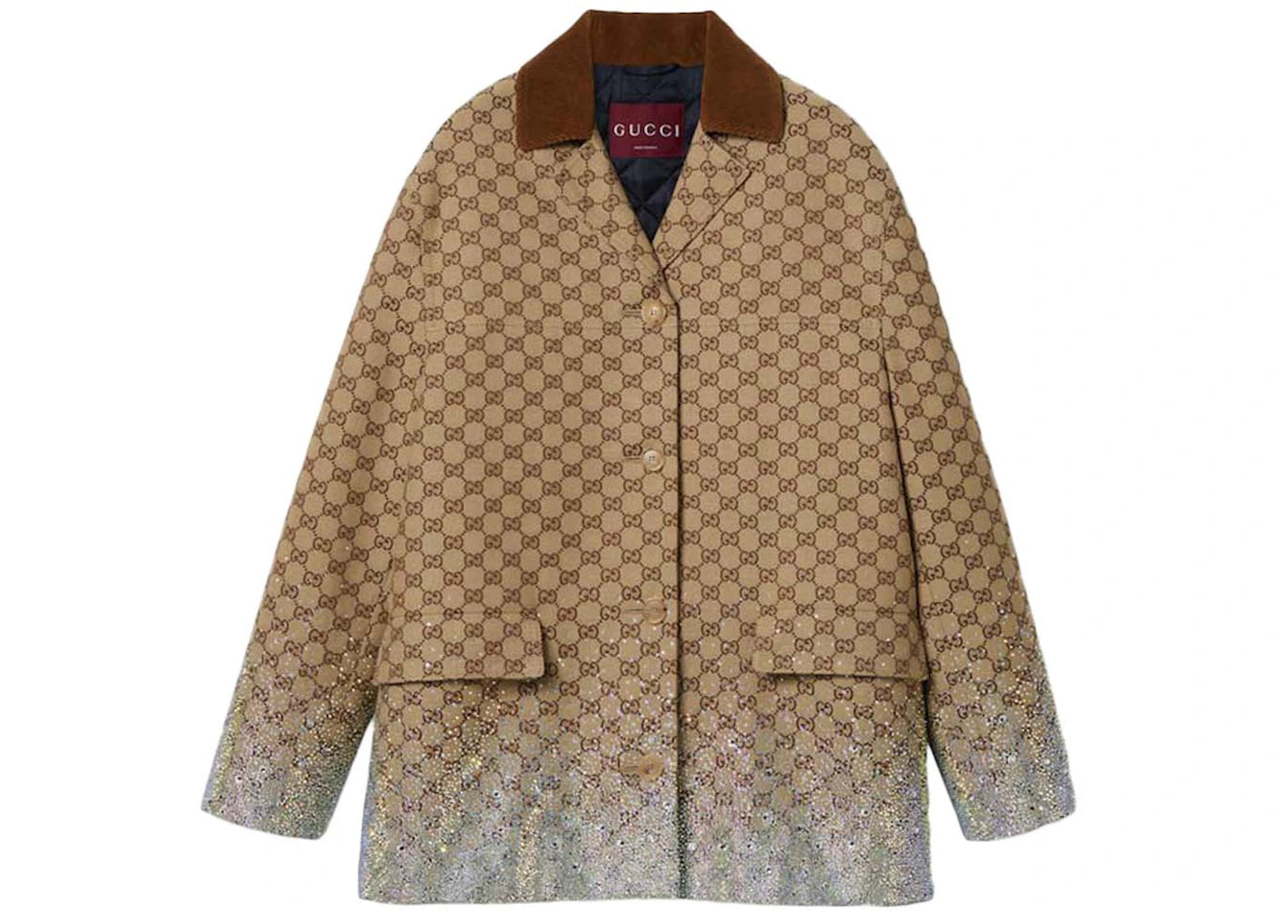 Gucci Crystals Embroidered GG Canvas Coat Beige/Dark Brown
