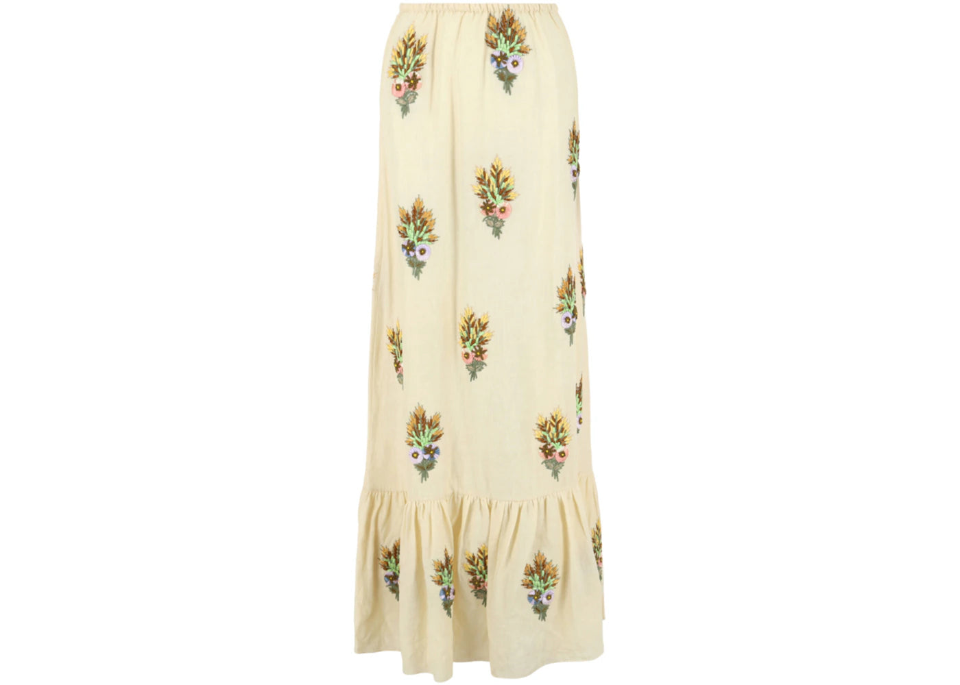 Gucci Embroidered Linen Tiered Skirt White