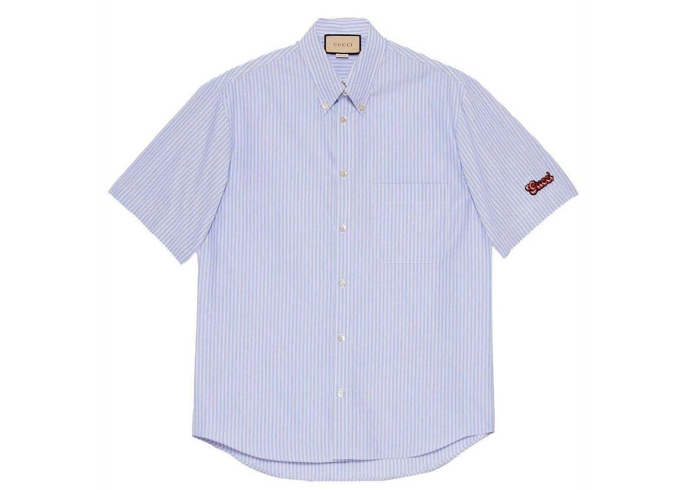 Gucci Embroidered Logo Short Sleeve Shirt Blue