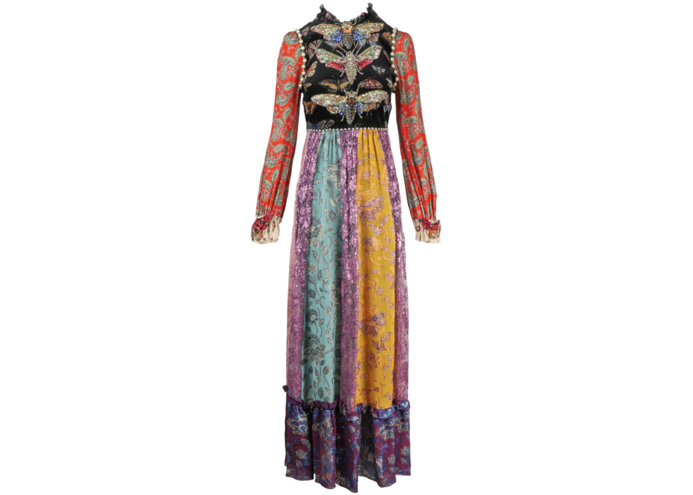 Gucci Embroidered Long Sleeve Maxi Dress Multi